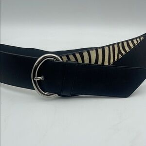 Chicos Wide Statement Belt Leather Hair Stretch Back Asymmetrical Sz L